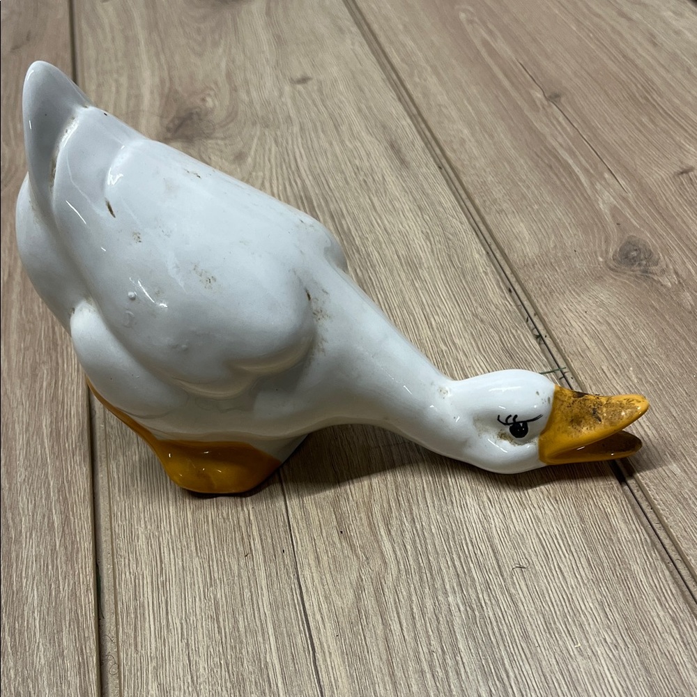 Charming Vintage White and Yellow Goose Figurine
